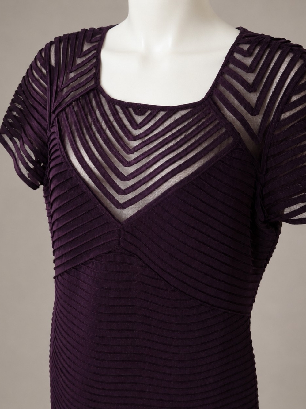 Calvin Klein Womens Plum Short Sleeve Mesh Ribbed Midi Sheath Cocktail Dress, 12 - Picture 5 of 9
